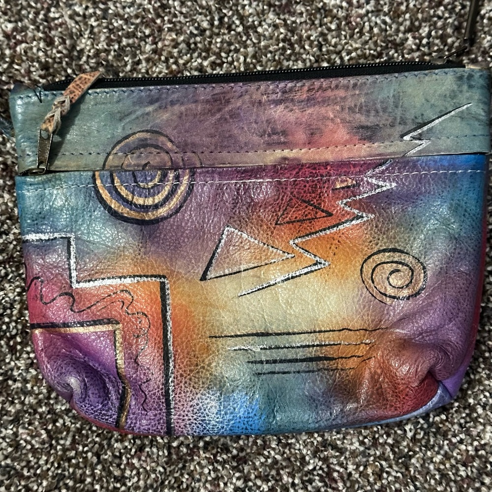 Vintage “The Animal” Hand Painted Artisan Leather Crossbody very colorful!